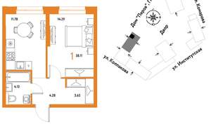 1-к квартира, вторичка, 38м2, 3/6 этаж