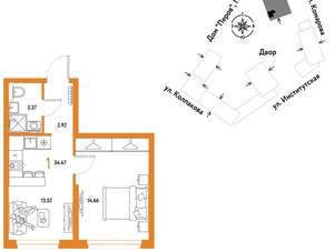 1-к квартира, вторичка, 34м2, 9/6 этаж