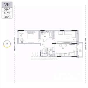 2-к квартира, вторичка, 67м2, 8/9 этаж