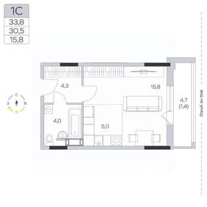 Студия квартира, строящийся дом, 31м2, 4/9 этаж