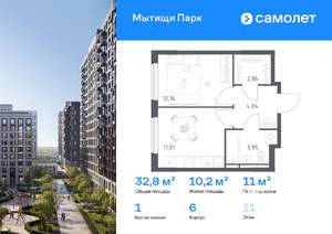 1-к квартира, вторичка, 33м2, 11/17 этаж