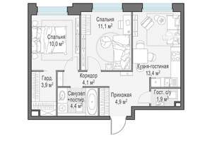 2-к квартира, строящийся дом, 54м2, 13/23 этаж