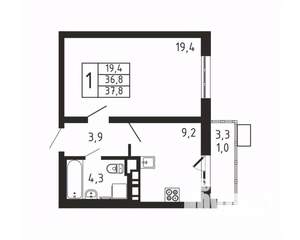 1-к квартира, вторичка, 38м2, 5/9 этаж