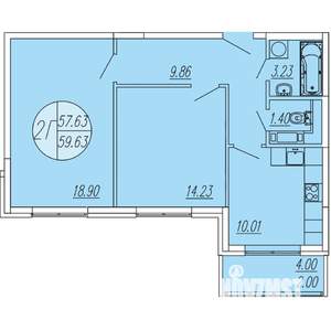 2-к квартира, строящийся дом, 60м2, 4/4 этаж