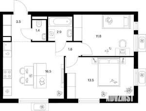 2-к квартира, вторичка, 51м2, 5/25 этаж