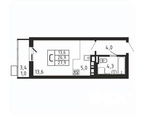 Студия квартира, вторичка, 28м2, 4/9 этаж