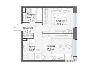 1-к квартира, строящийся дом, 41м2, 11/23 этаж