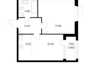 2-к квартира, строящийся дом, 48м2, 3/17 этаж