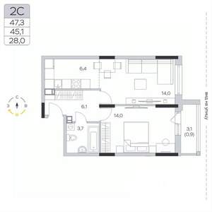 1-к квартира, вторичка, 45м2, 7/9 этаж