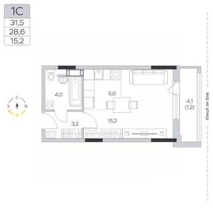 Студия квартира, строящийся дом, 29м2, 7/9 этаж