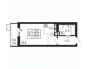 Студия квартира, вторичка, 28м2, 5/9 этаж