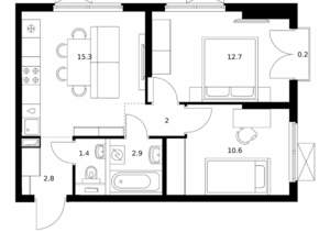 2-к квартира, вторичка, 48м2, 22/24 этаж