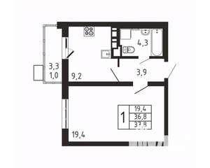1-к квартира, вторичка, 38м2, 7/9 этаж