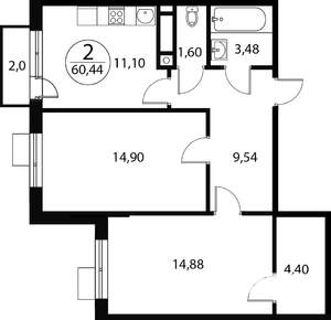 2-к квартира, вторичка, 60м2, 3/4 этаж