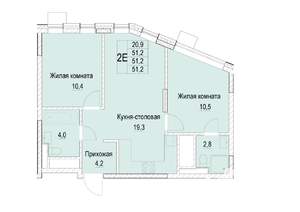 2-к квартира, строящийся дом, 51м2, 11/23 этаж