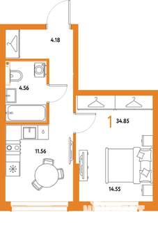 1-к квартира, строящийся дом, 35м2, 17/25 этаж