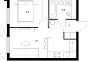 1-к квартира, вторичка, 32м2, 7/24 этаж