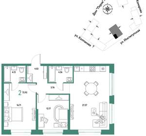 2-к квартира, вторичка, 73м2, 22/6 этаж