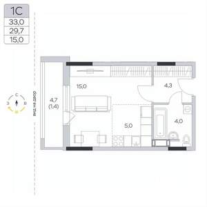 Студия квартира, вторичка, 30м2, 7/9 этаж