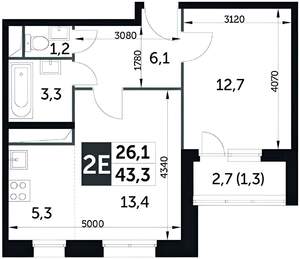 2-к квартира, вторичка, 43м2, 3/23 этаж