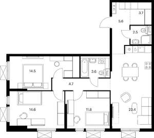 3-к квартира, вторичка, 84м2, 20/25 этаж