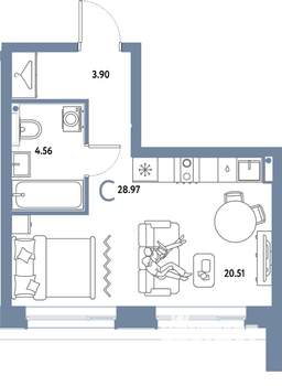 Студия квартира, строящийся дом, 29м2, 17/25 этаж