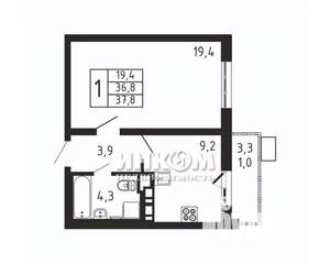 1-к квартира, вторичка, 38м2, 7/9 этаж