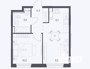 1-к квартира, вторичка, 34м2, 5/10 этаж