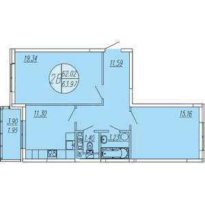 2-к квартира, вторичка, 64м2, 1/4 этаж