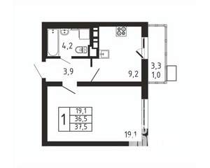 1-к квартира, вторичка, 38м2, 2/9 этаж