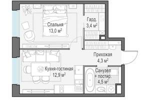 1-к квартира, строящийся дом, 38м2, 10/23 этаж