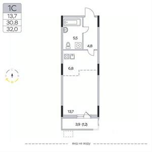Студия квартира, вторичка, 32м2, 2/9 этаж