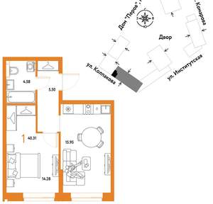 1-к квартира, вторичка, 40м2, 14/6 этаж