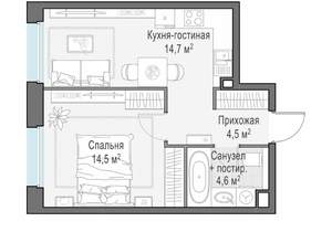 1-к квартира, строящийся дом, 38м2, 19/23 этаж