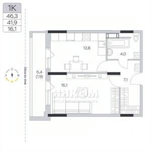 1-к квартира, вторичка, 42м2, 7/9 этаж