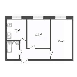 2-к квартира, вторичка, 43м2, 2/9 этаж