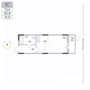 Студия квартира, вторичка, 32м2, 4/9 этаж