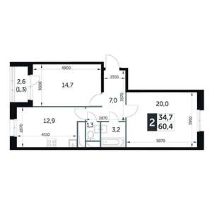 2-к квартира, вторичка, 62м2, 6/25 этаж