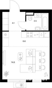 Студия квартира, вторичка, 29м2, 4/25 этаж
