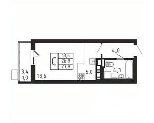 Студия квартира, вторичка, 28м2, 5/9 этаж
