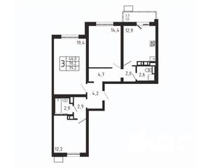 3-к квартира, вторичка, 79м2, 2/9 этаж