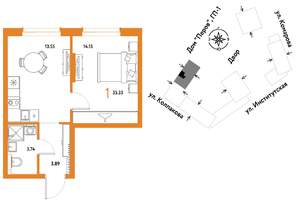 1-к квартира, вторичка, 35м2, 19/25 этаж