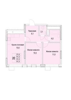 2-к квартира, строящийся дом, 51м2, 16/23 этаж