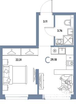 Студия квартира, строящийся дом, 29м2, 17/25 этаж
