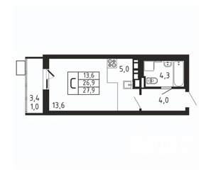 Студия квартира, вторичка, 28м2, 5/9 этаж