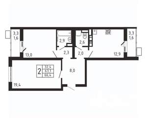 2-к квартира, вторичка, 66м2, 5/9 этаж