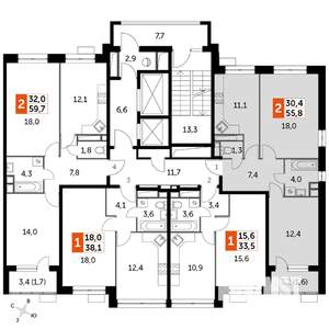 2-к квартира, строящийся дом, 56м2, 10/22 этаж