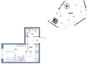 Студия квартира, вторичка, 28м2, 4/6 этаж