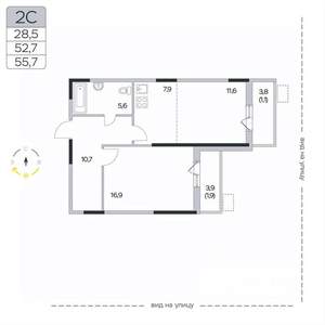 2-к квартира, вторичка, 56м2, 4/9 этаж