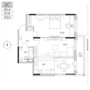 2-к квартира, вторичка, 61м2, 8/9 этаж